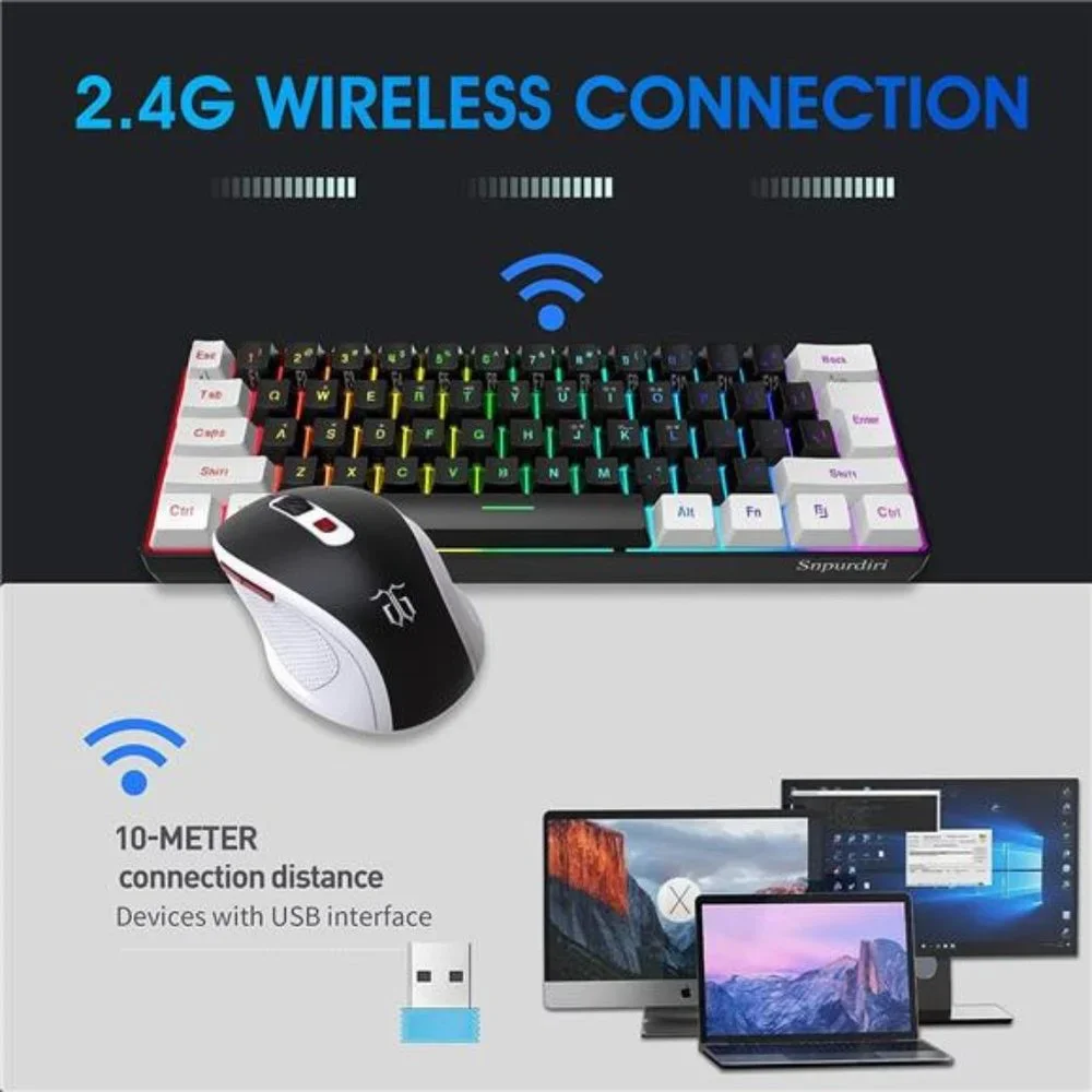 2.4G Wireless Gaming Keyboard and Mouse Combo,Include Small 60% Merchanical Feel